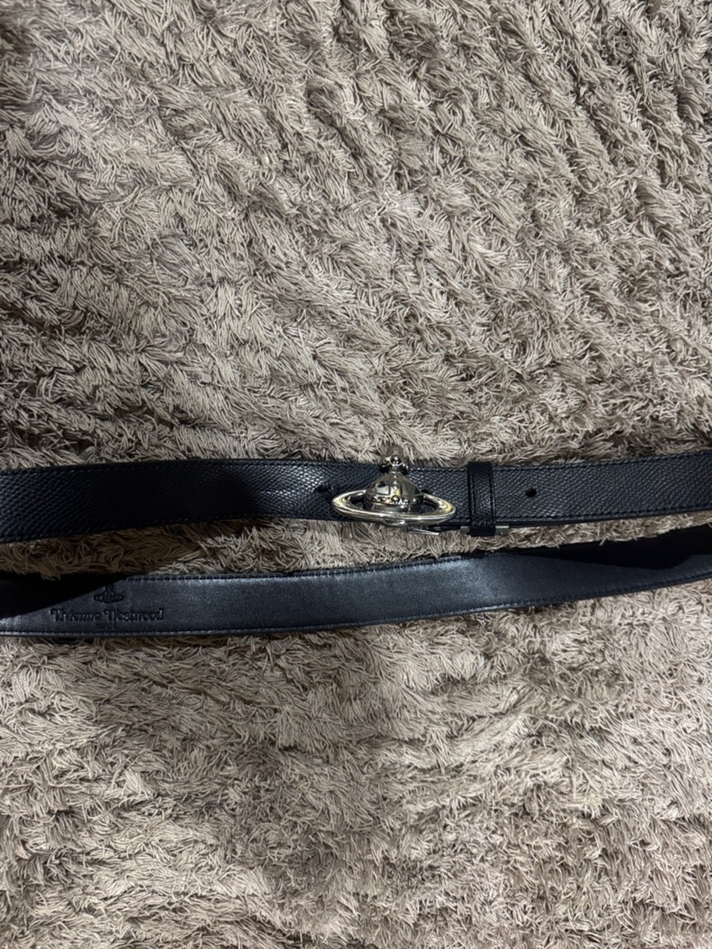 Vivienne Westwood Black Leather Belt with Silver Orb Buckle